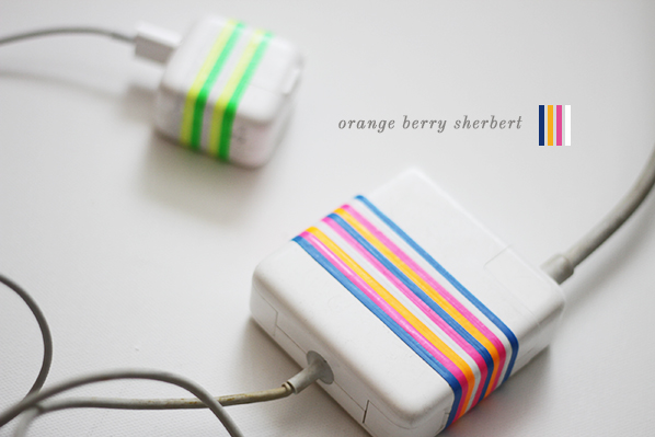Refresh your mac chargers using colorful plastibands - no more washi tape!