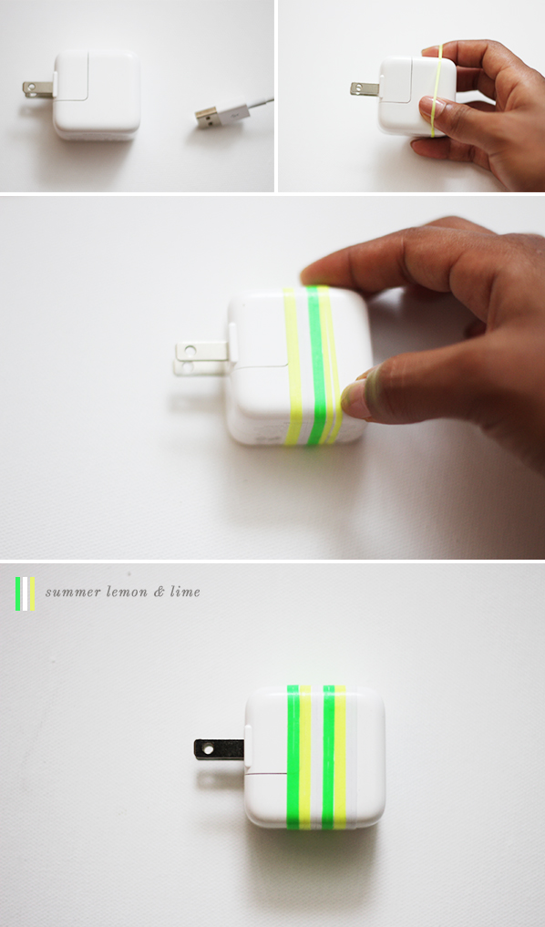 Refresh your mac chargers using colorful plastibands - no more washi tape!